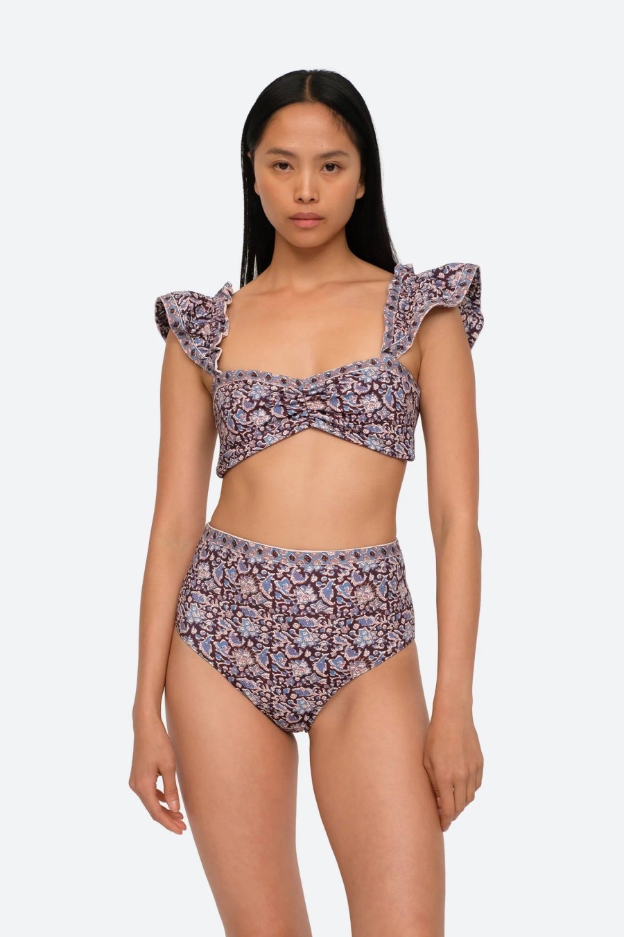 Women Sea | Amaki Border Ruffle Bikini Top Lilac