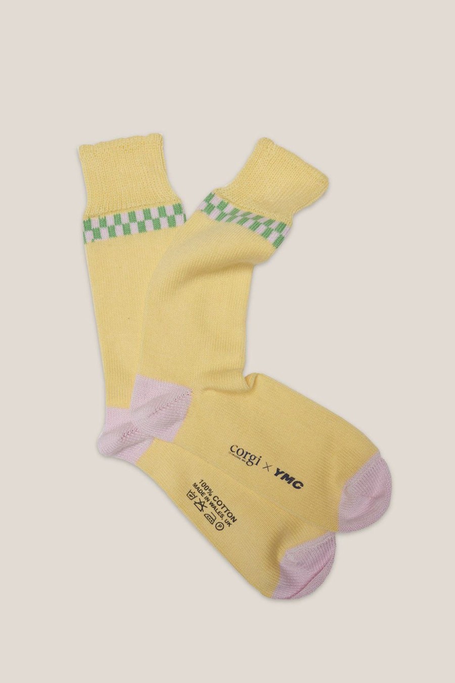 Men YMC | Checker Stripe Sock Yellow