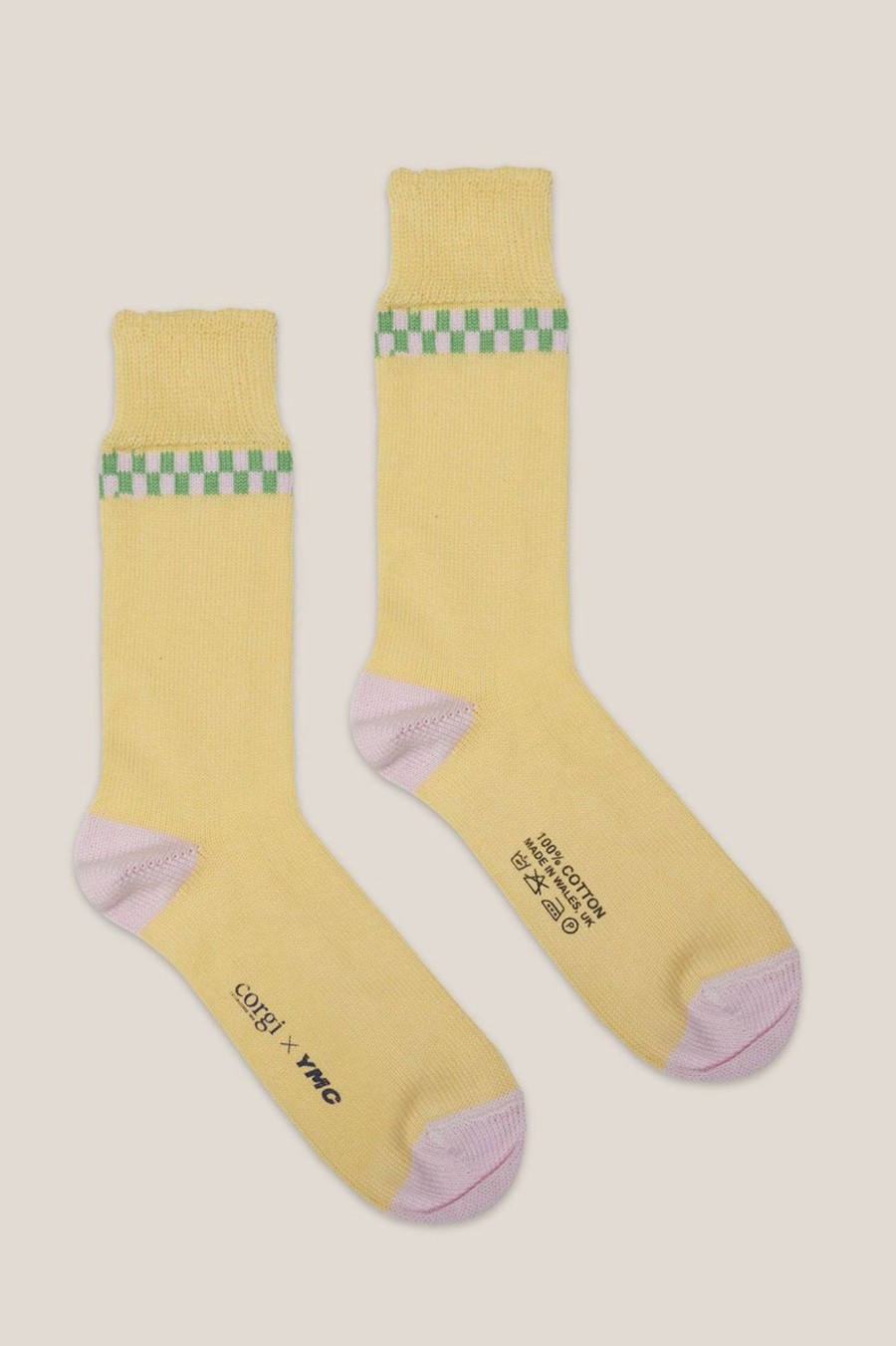 Men YMC | Checker Stripe Sock Yellow