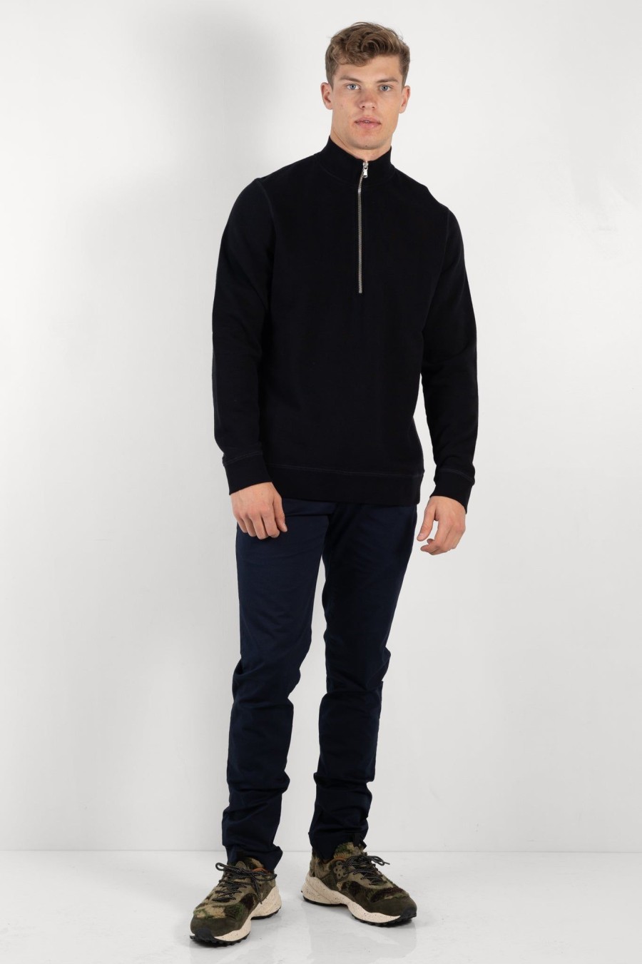 Men sunspel men | Loopback Half Zip Sweat Shirt Black