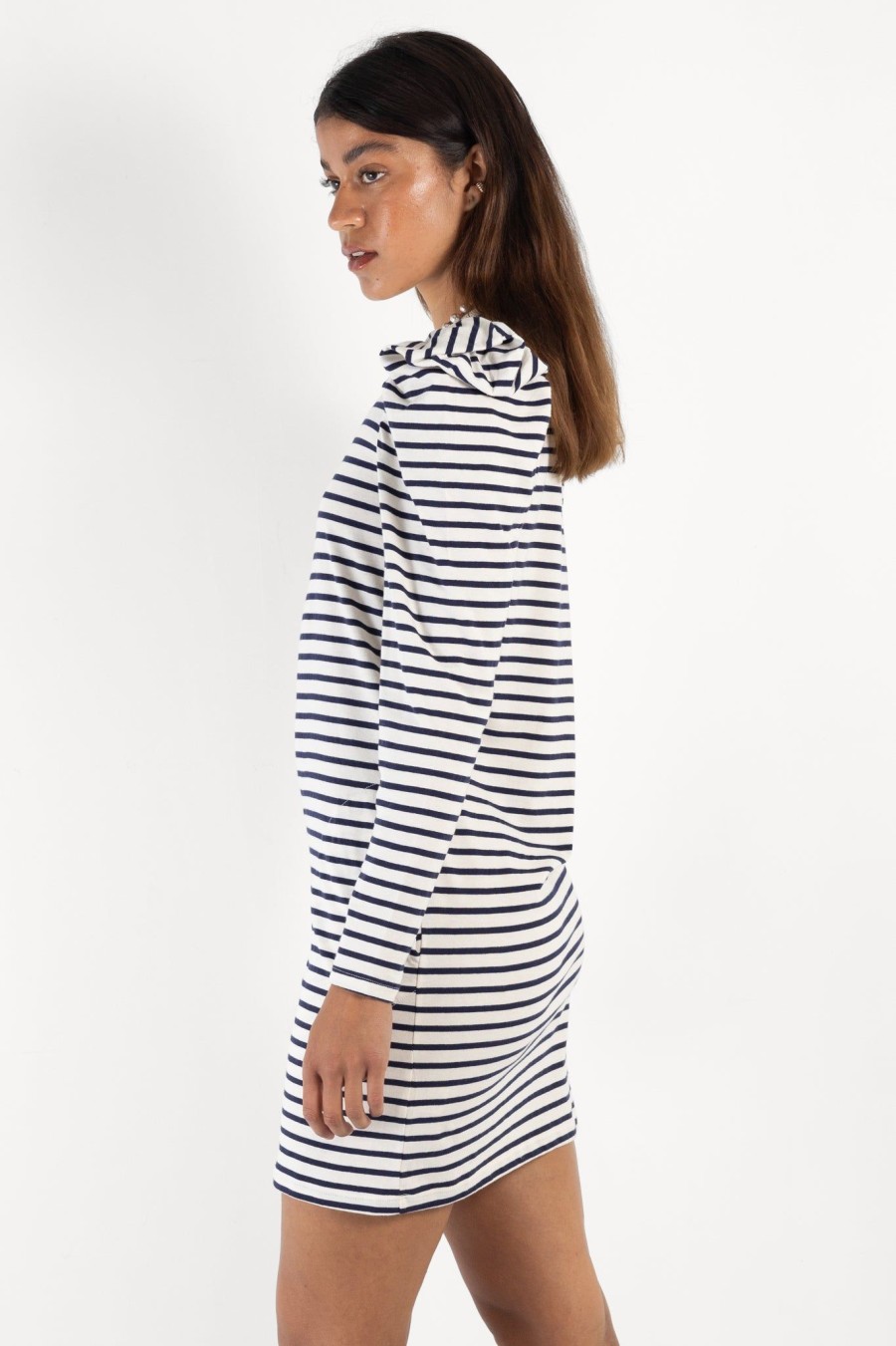 Women CLARE V | Le Puff Dress Navy/Creme