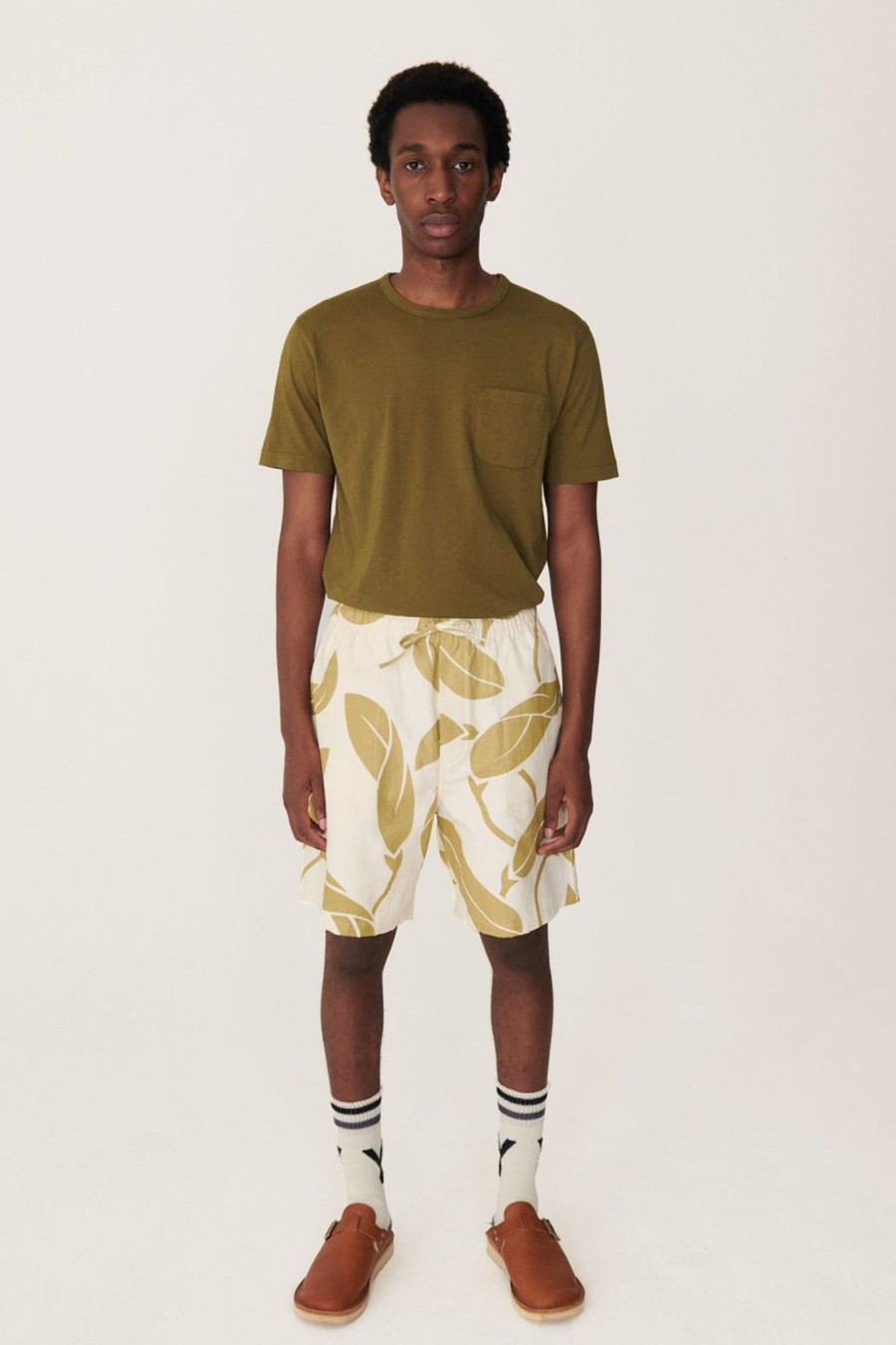 Men YMC | Z Leaf Print Short Ecru- Green