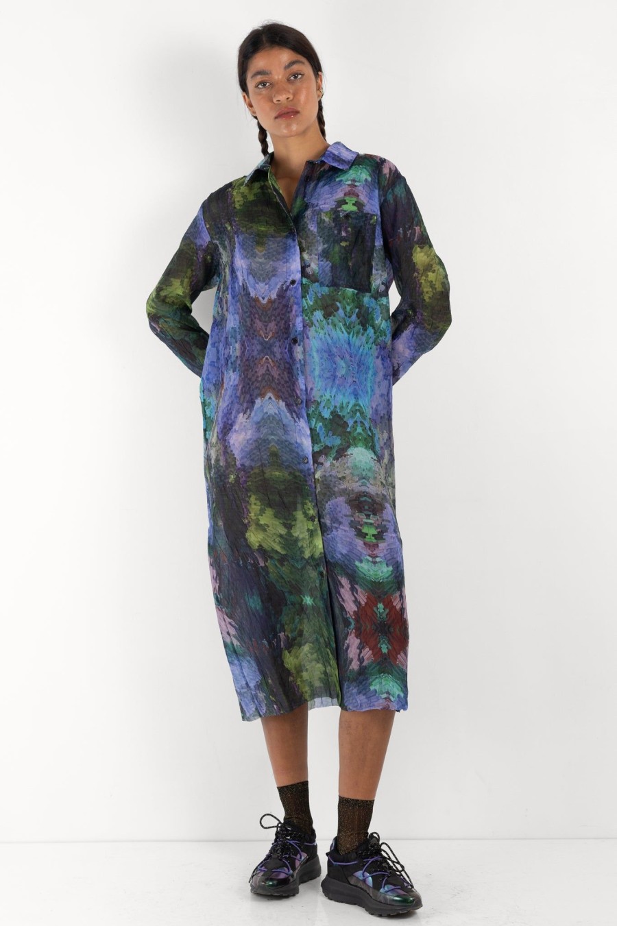 Women Henrik Vibskov Women | Chaos Pleat Shirt Dress Kaleidoscope Blue