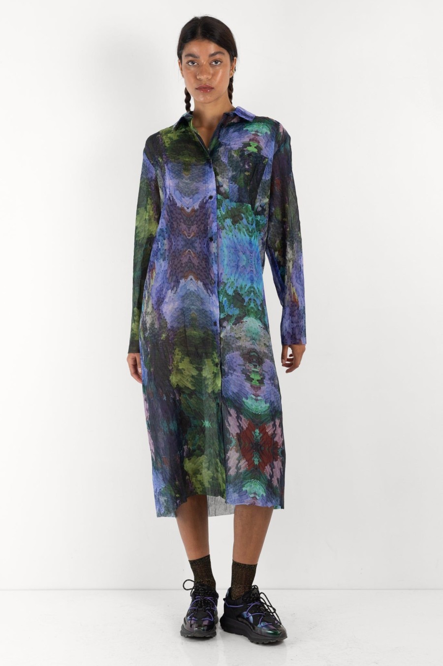 Women Henrik Vibskov Women | Chaos Pleat Shirt Dress Kaleidoscope Blue