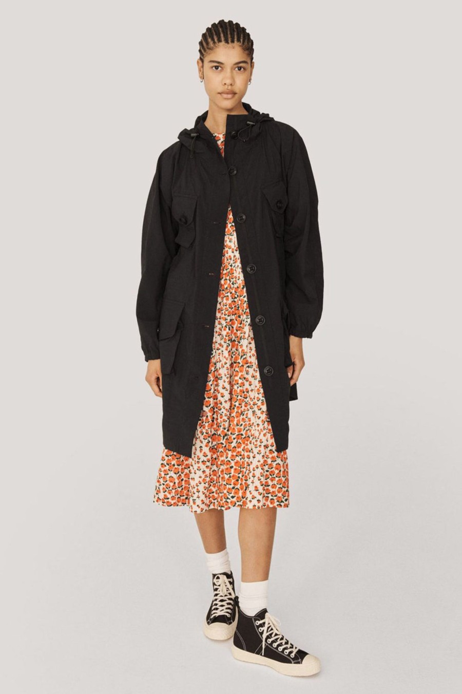 Women YMC Womens | Pala Poncho Hooded Coat Black