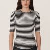 Women YMC Womens | Charlotte Short Slv Top Stripe Navy-White