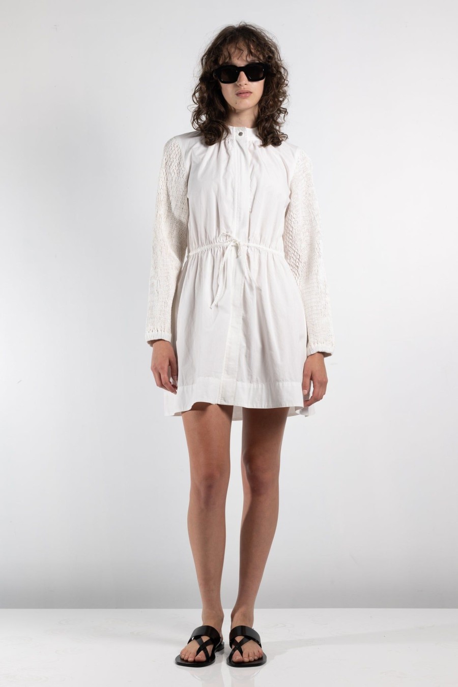 Women Sea | Casey Hand Smocked Belted Dress Eggshell