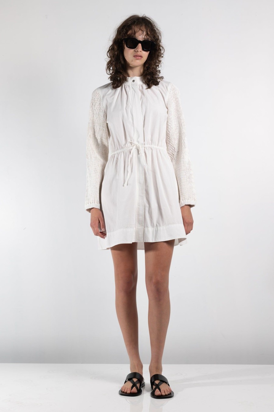 Women Sea | Casey Hand Smocked Belted Dress Eggshell