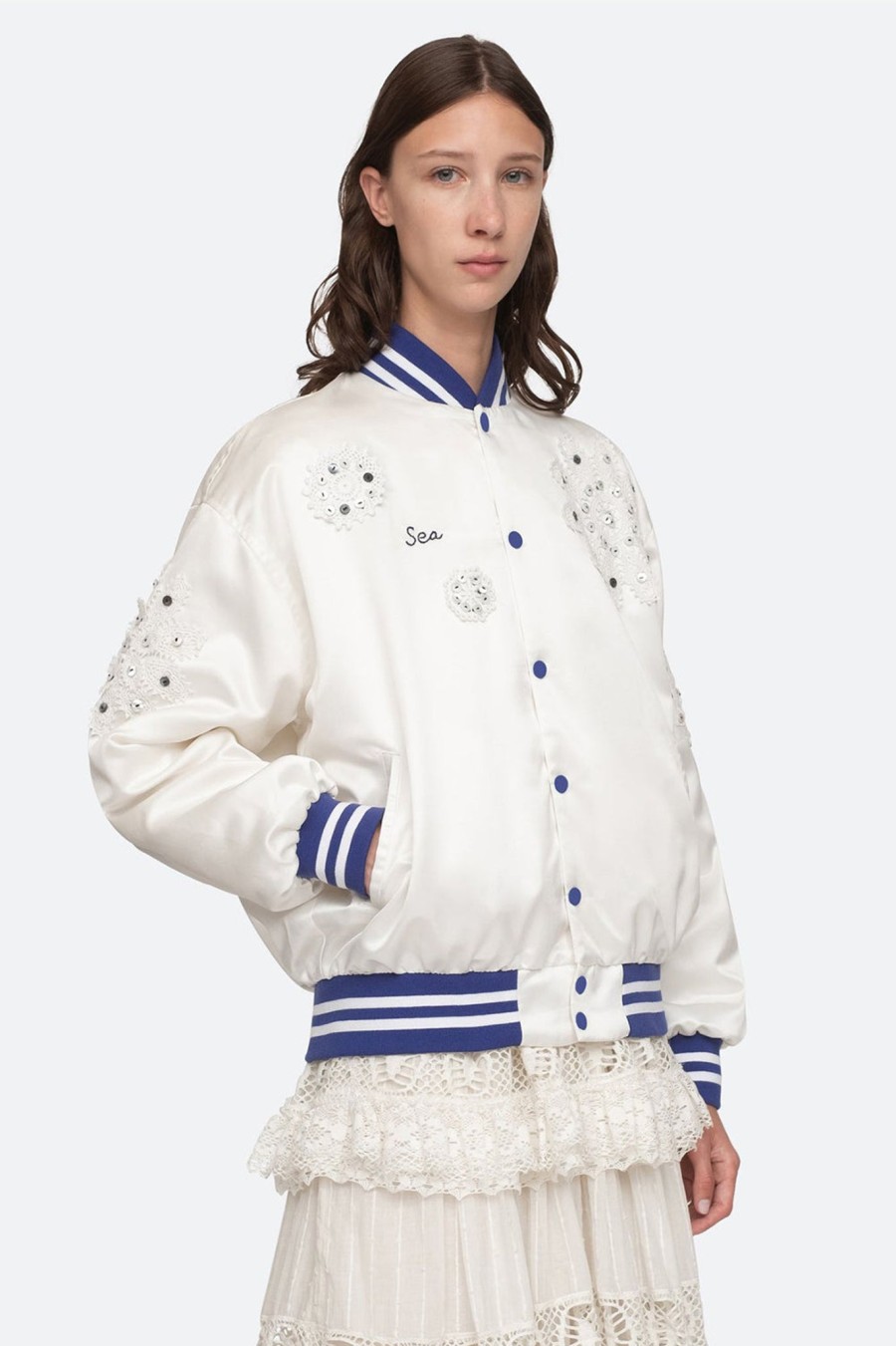 Women Sea | Bettina Beaded Bomber White